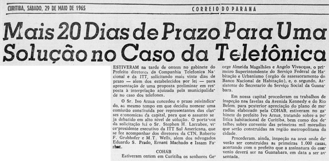 In: Jornal Correio do Paraná. Ano VI, n.° 1771. Curitiba: 29 de maIo de 1965. p.5.