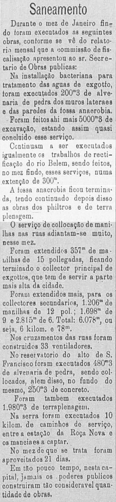 1905 - Retificação do leito.In: Jornal A Republica. op. cit. Anno XX, n.° 37. Curityba: Typ. d’A Republica, 13 de fevereiro de 1905. p.2.